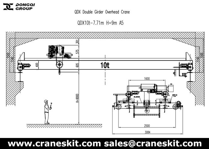 10 ton double girder overhead crane design drawing