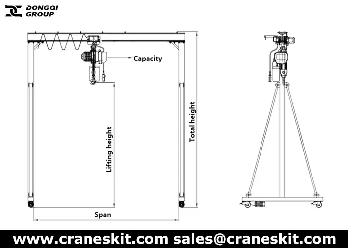 hand winch height adjustable gantry crane for sale