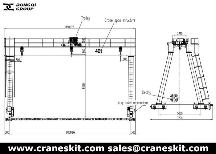 FEM standard 40 ton gantry crane design drawing