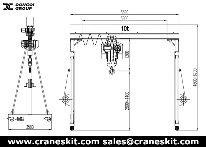 10 ton portable gantry crane design drawing