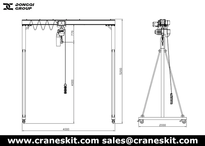 2 ton mobile gantry crane design drawing for Spain