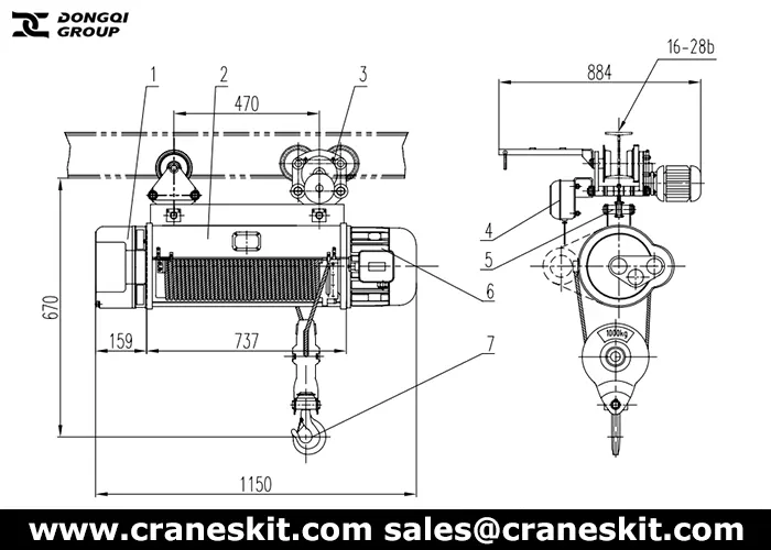 1 ton electric rope hoist for sale to UAE design drawing