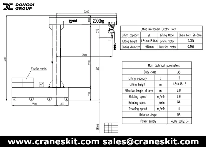2 ton mobile jib crane design drawing