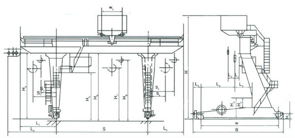 Electric trolley gantry crane drawing