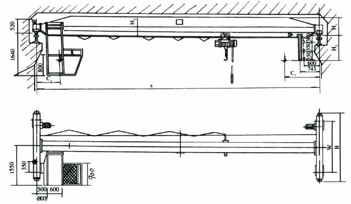 Single girder electric hoist crane drawing