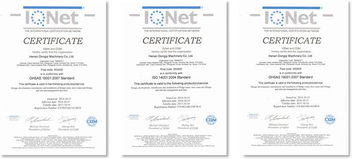 DQCRANES ISO Certifications