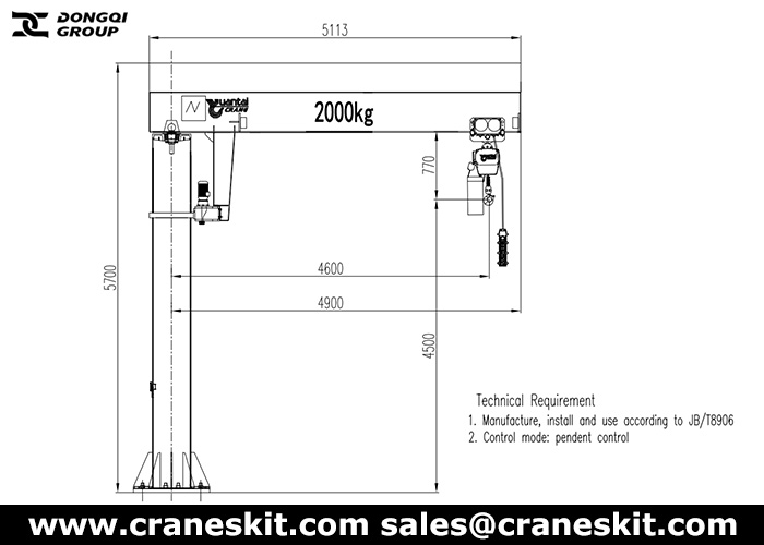 2 ton pillar jib crane design drawing