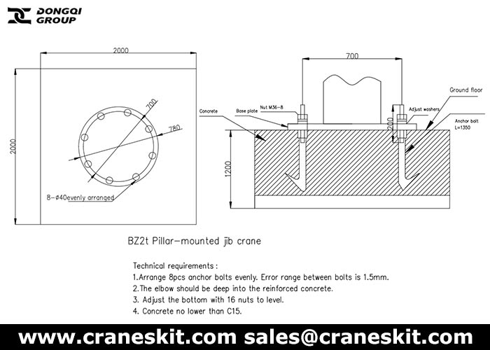 2 ton pillar jib crane installation