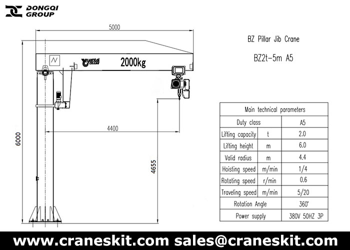 2 ton pillar mounted jib crane design drawing