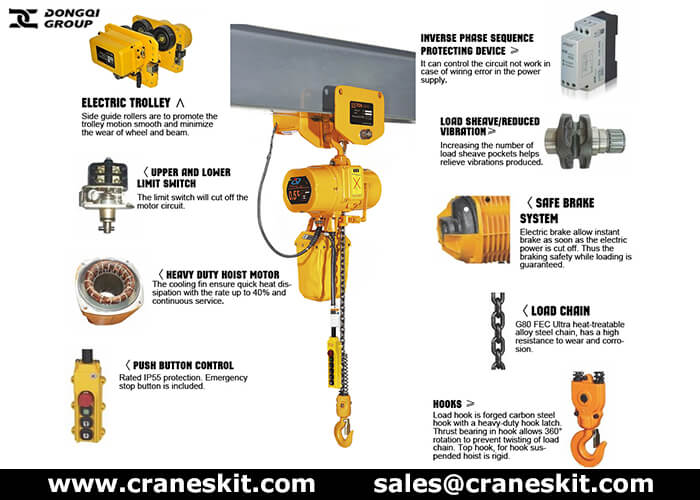 500kg electric chain hoist with electric trolley for sale