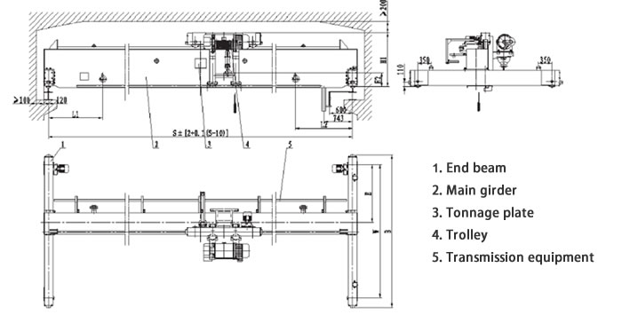 LDP Low Headroom Single Girder Overhead Crane drawing