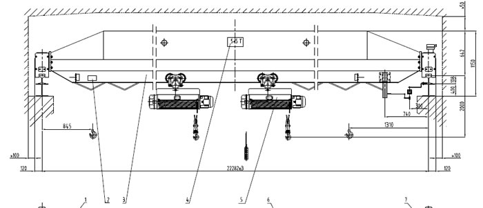 LD5ton+5ton-22.282m(span) H9m single girder overhead crane drawing