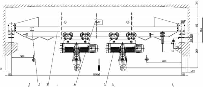 LD10ton+10ton-22.282m(span) H9m single girder overhead crane drawing