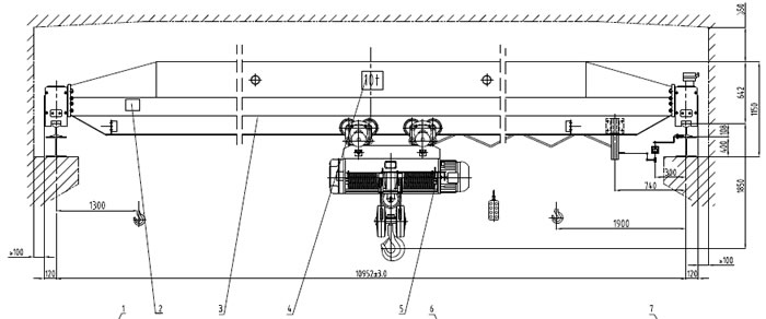LD10ton-10.952m(span) H9m single girder overhead crane drawing