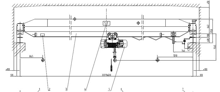 LD5ton-22.27m(span) H9m single girder overhead crane drawing